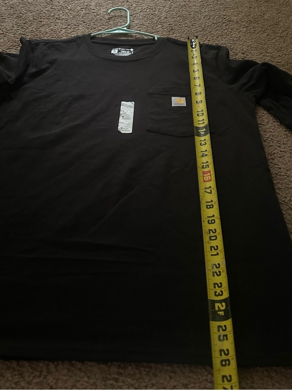 Carhartt Black Long-Sleeve Pocket Tee with Gold Logo Patch - Picture 3 of 6